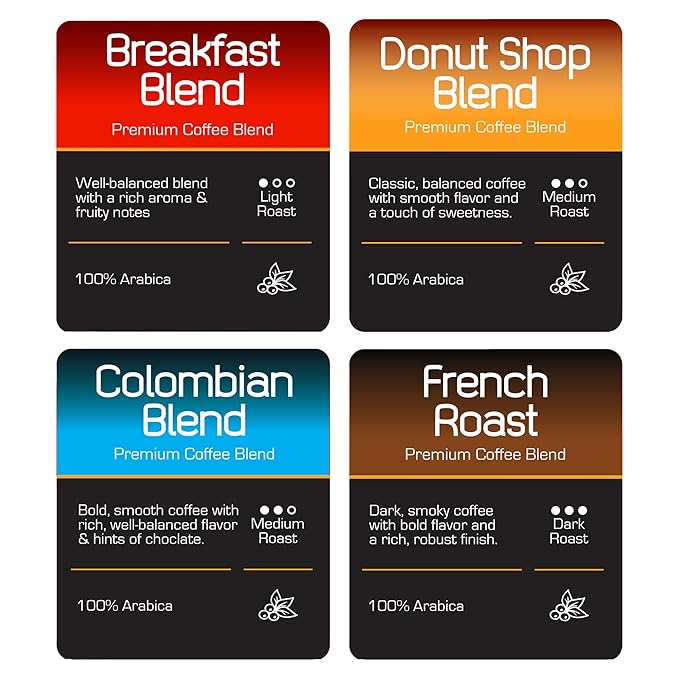 Roast Ridge Serve Coffee Pods for Keurig K-Cup BrewersVariety PackLight RoastMedium-RoastDark-Roast(25 each: Breakfast BlendDonut ShopFrench-RoastColombian)100 Count (Pack of 2)