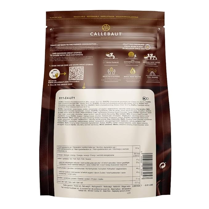Callebaut Belgian Dark Couverture Chocolate Semisweet Callets 54.5% - 5.5 Lbs