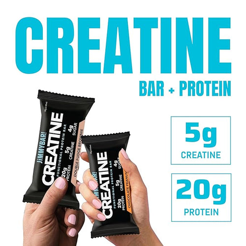 (NEW) JiMMYBAR! Creatine Protein Bar - 5g of Creatine Monohydrate + 20g Protein - High Protein Snack - Supports Muscle Growth Strength &amp Recovery - Real Food Energy Bar for Athletes | 12 Chocolat