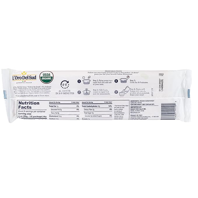 Organic Spaghetti Pasta (16 oz x 20 Pack) Italian Pasta Durum Wheat Premium Quality Product of Italy L'Oro del Sud