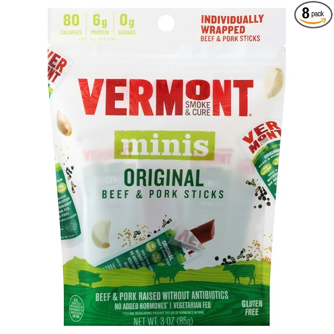 Generic V.ermont Smoke &amp Cure Beef &amp Pork Stick Cracked Pepper 3OZ Pack of 8