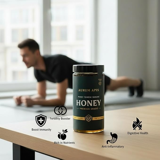 Aurum Apis Raw Yemeni Sumar Honey 100% Raw Unfiltered Pure Honey Hand Harvested Organic Honey Non-GMO Unprocessed Certified Organic Honey from Sumar Tree Rich Flavor &amp Aroma – 1kg Honey Jar