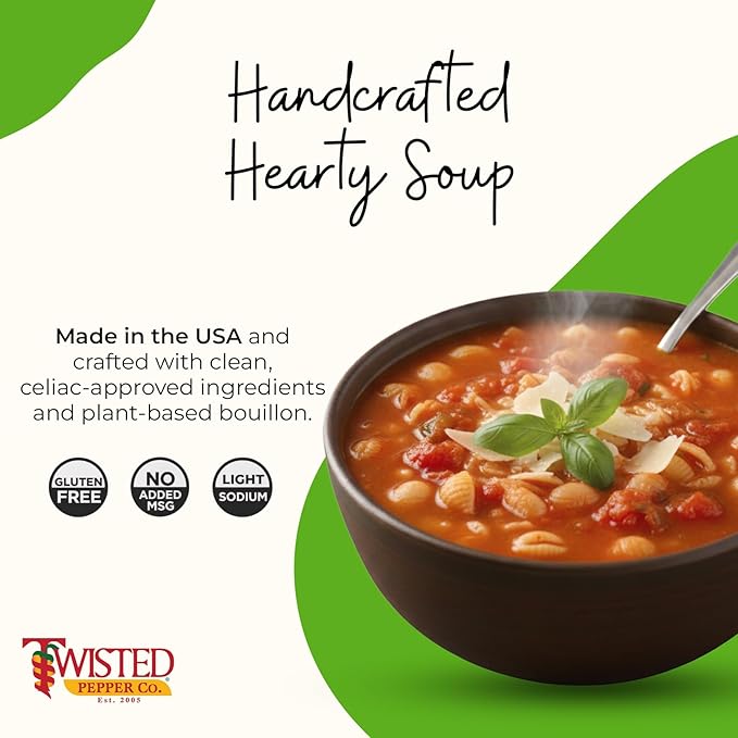 Twisted Pepper Co. Pasta E Fagioli Soup Mix: Gluten-Free – Handcrafted Soup – Rich Italian Flavors Low Sodium No Added MSG | Quick &amp Easy Meal Ready in 30 Minutes Serves 10 Add Pasta &amp To