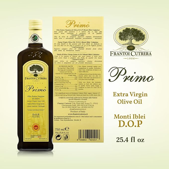 Frantoi Cutrera Primo Cold Extracted Italian Extra Virgin Olive Oil Cold Pressed Polyphenol Rich Olive Oil Authentic Certified DOP Sicilian EVOO Imported From Italy 25.4 fl oz (Pack of 1)