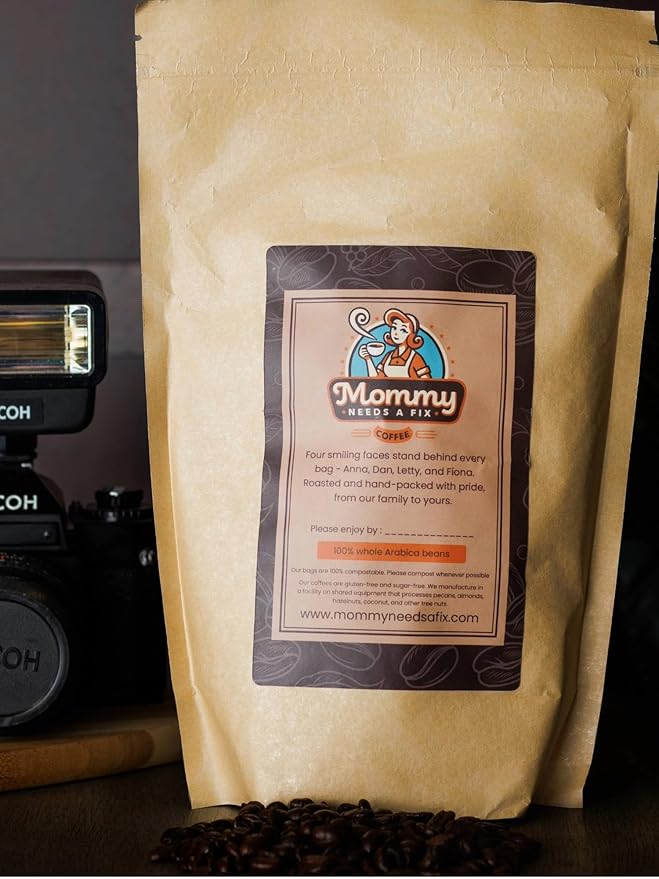 Mommy Needs A Fix Half Caff Whole Bean Coffee | 100% All Natural Arabica Beans | Medium Roast | Chemical Free Swiss Water Process | Pregnancy &amp Breastfeeding Friendly | Roasted in the USA | 1 lb
