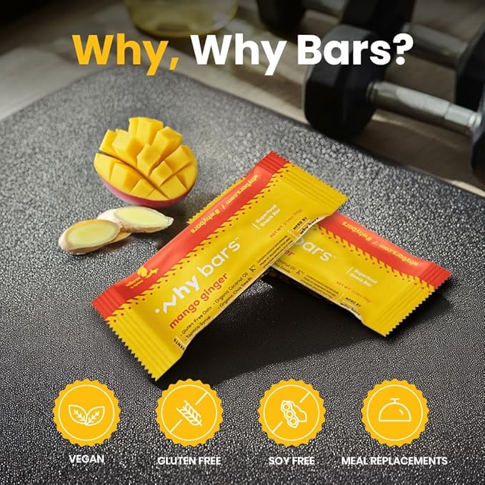 Why Bars Superfood Protein Bars 2.04 Ounce Bars - Protein Bar Superfood Gluten Free Non GMO Organic Vegan Simple Ingredients (Mango Ginger)