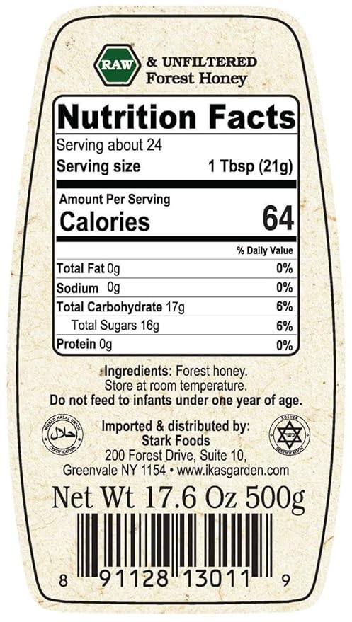 Ika's Garden Raw Forest Honey - 100% Pure Unfiltered Gluten-Free – Product of Germany 17.6 oz (500g) Jar [Pack of 12]