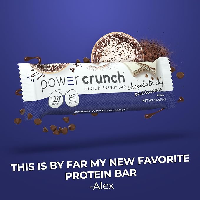 Power Crunch Protein Wafer Bars High Protein Snacks with Delicious Taste Chocolate Chip Cheesecake 1.4 Ounce (12 Count)