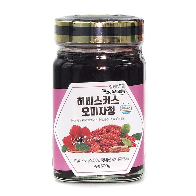 GAGOPA Korean Honey Jam 100% Organic Honey Preserved Syrup Korean Style Jam excluding SugarOnly Honey &amp Oligosaccharides/No Sugar 17.63Oz (Hibiscus&ampOmija)