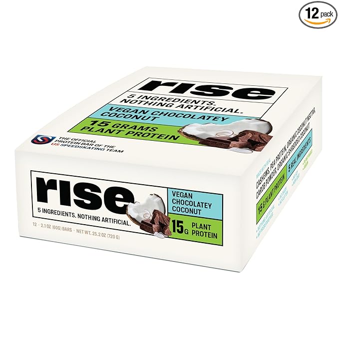 Rise Pea Protein Bar - Chocolately Coconut | Breakfast Bar &amp Protein Snack 15g Protein Just 5 Whole Food Ingredients Non-GMO Gluten-Free Soy Free