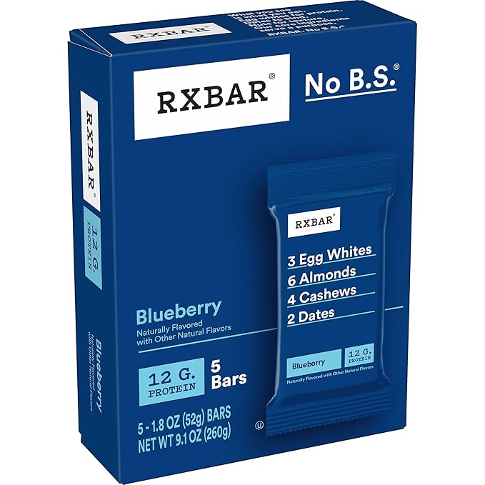 RXBAR Protein Bars 12g Protein Gluten Free Snacks Blueberry (6 Boxes 30 Bars)