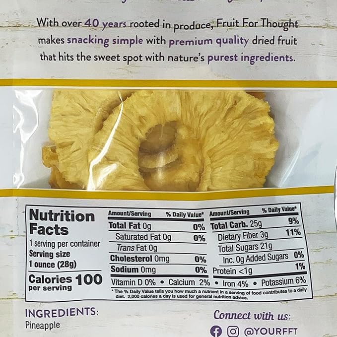 Fruit for Thought Dried Pineapple | Dried Fruit Snack Packs Ideal for the Family | At Home Work or On The Go | 1 Ounce Bags Pack of 48