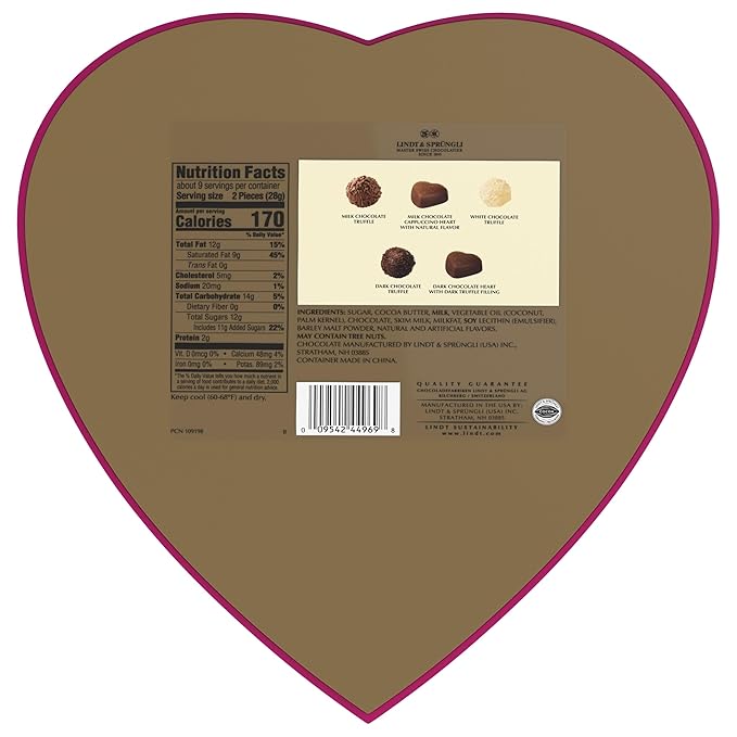 Lindt Valentine's Classic Heart Assorted Gourmet Chocolate Candy Truffles 8.8 oz.