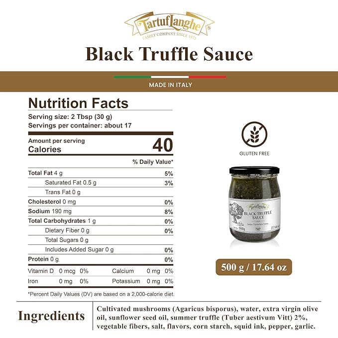 TartufLanghe Black Truffle Tartufata Pasta Sauce – Gourmet Italian Summer Truffle Sauce With Mushrooms Versatile Condiment for Pasta Pizza Meat Fish &amp Flatbreads - 17.6 OZ (Pack of 1)