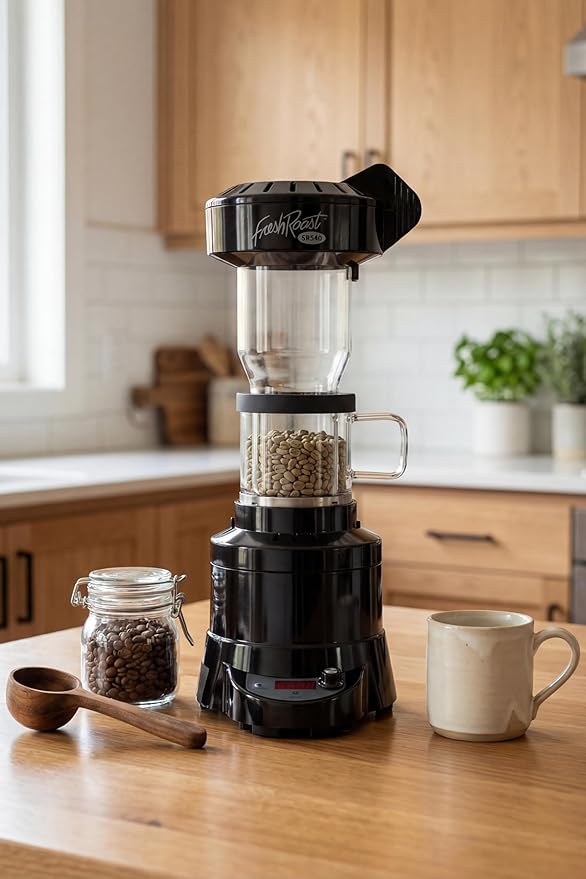 Fresh Roast Coffee Roaster Bundle SR540 Glass Extension Tube Coffee Bean Cooler (2 Lbs) Sample Packs of Green Beans (2-pack) Sample trays Chaff Brush