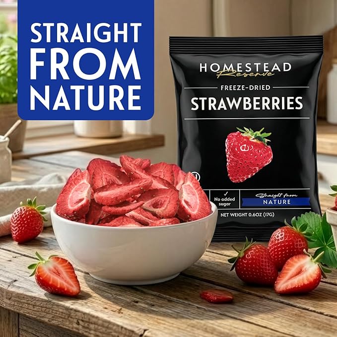 HOMESTEAD RESERVE Freeze Dried Fruit Snacks Pack of 8 (0.6oz Each) – Bulk Freeze-Dried Fruit for Home or Travel – Individual Snack Packs for Lunchboxes – Includes Apples Strawberries Blackberries &