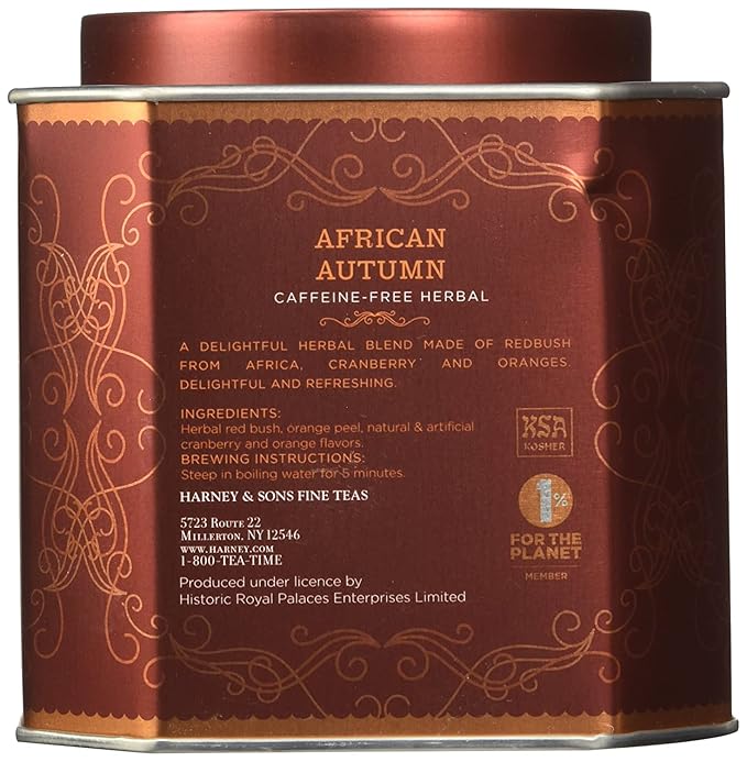 Harney &amp Sons African Autumn Herbal Rooibos Tea with Hibiscus Cranberry and Orange | 30 sachets Historic Royal Palaces Collection