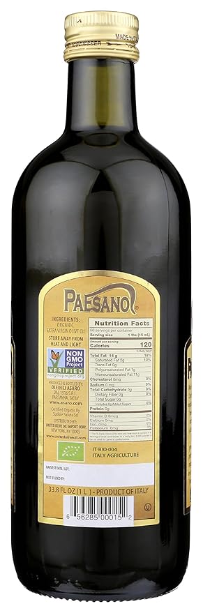 Paesanol ORGANIC UNFILTERED Extra Virgin Olive Oil 33.8 Fl Oz Glass