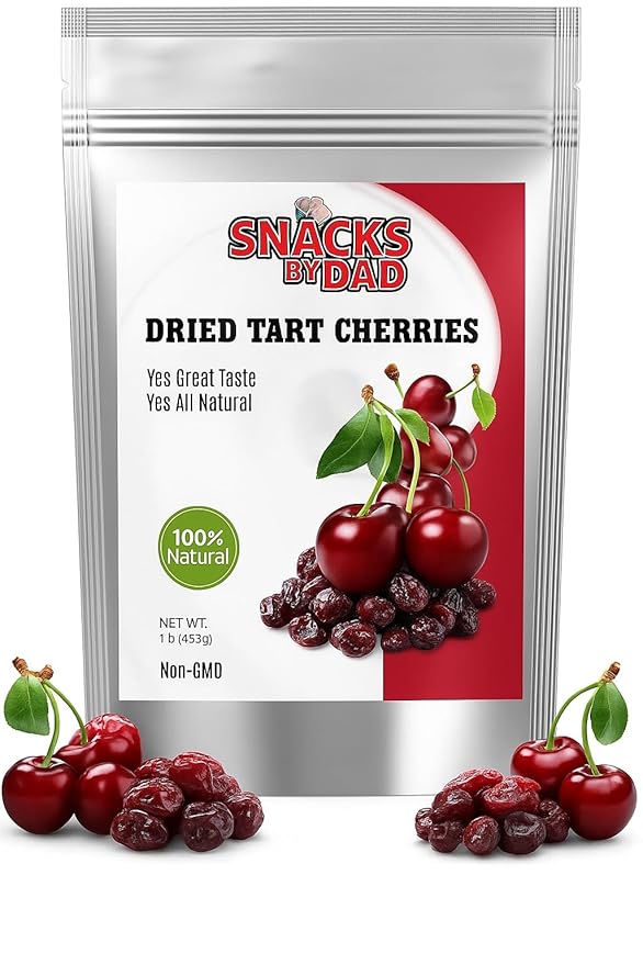 Dried Tart Cherries by Snacks by Dad | 1lb Natural Fruit Snack | Non-GMO No Preservatives | Great for Trail Mix Smoothies Baking and Gifting