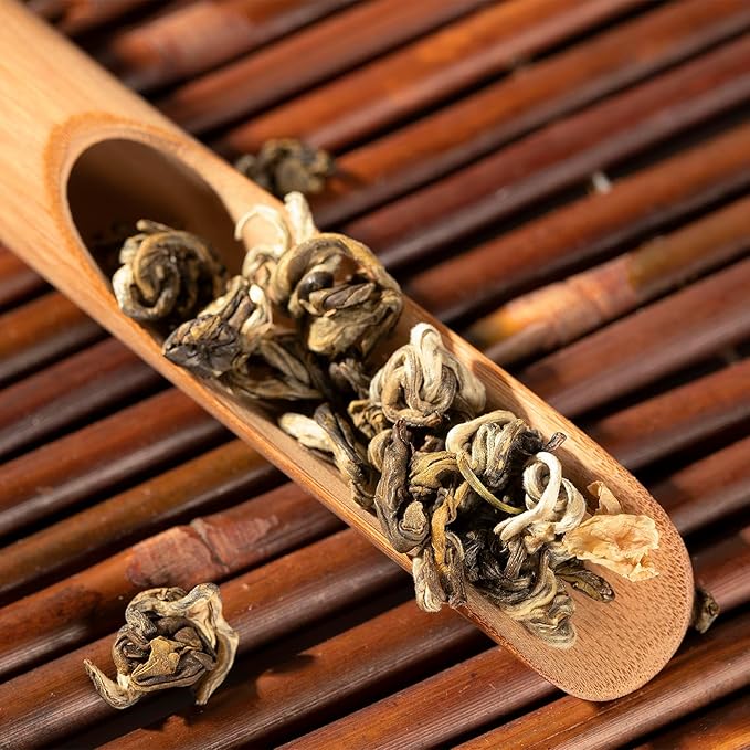 WHF Jasmine Green Tea Superior Snow Conch Loose Tea Hand-Rolled Leaf Conch Shape Naturally Scented Elegant Jasmine Floral Fragrance Low Caffeine 20 Ounce
