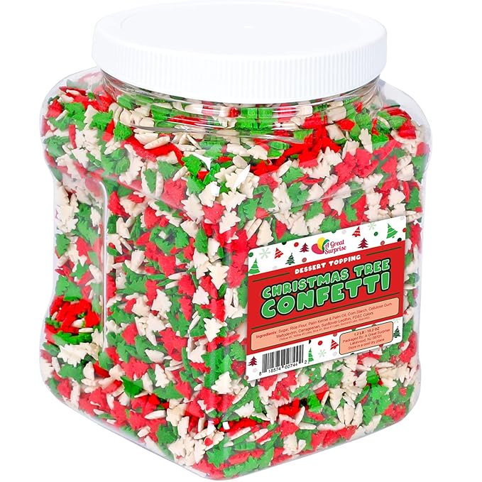 Christmas Sprinkles - 1.2 Pounds - Bulk Red and Green Tree Confetti - Holiday Sprinkles for Cookie Decorating - Christmas Jimmies for Gingerbread Cookies Baking Cupcakes
