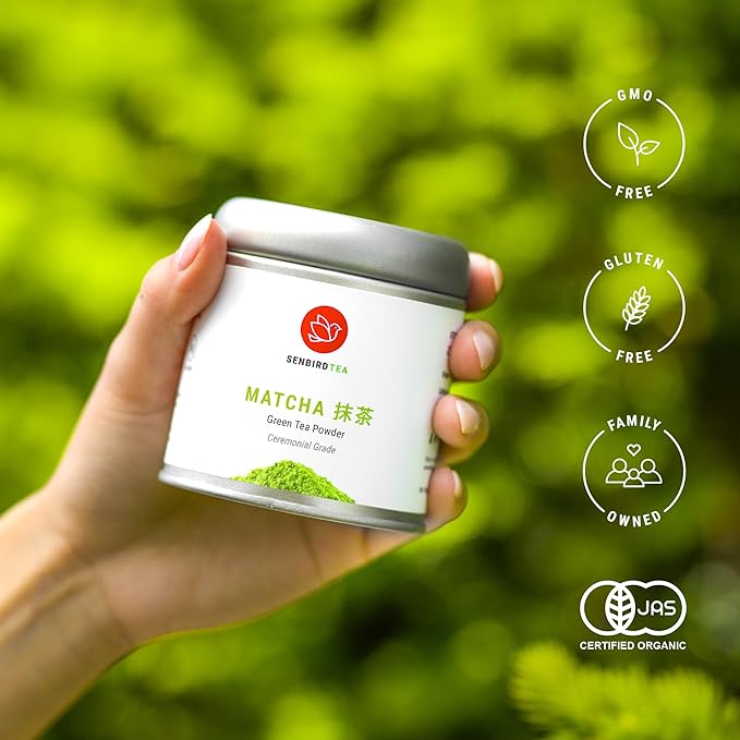 Senbird Premium Ceremonial Matcha - Japanese Powdered Green Tea - From Kyoto Japan - Tea Powder in Airtight Tin (1.06oz/30g)