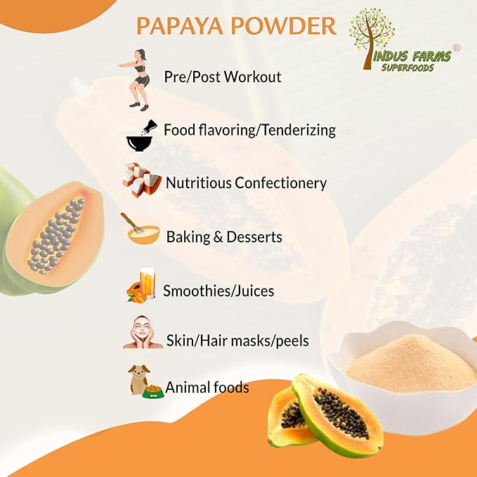 Indus Farms Freeze-Dried Papaya Fruit Powder | 100% Pure Additive-Free Vegan Non-GMO | Natural Tropical Flavor for Smoothies Yogurt Baking Desserts &amp Wellness Drinks | 8 oz