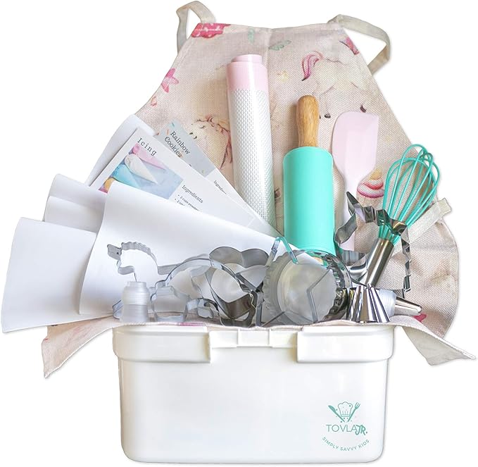 Tovla Jr. Kids Baking Gift Set with Storage Case - Unicorn Baking Gift Set for Kids-Real Cooking Utensils for Cookie Cupcakes and Decorating
