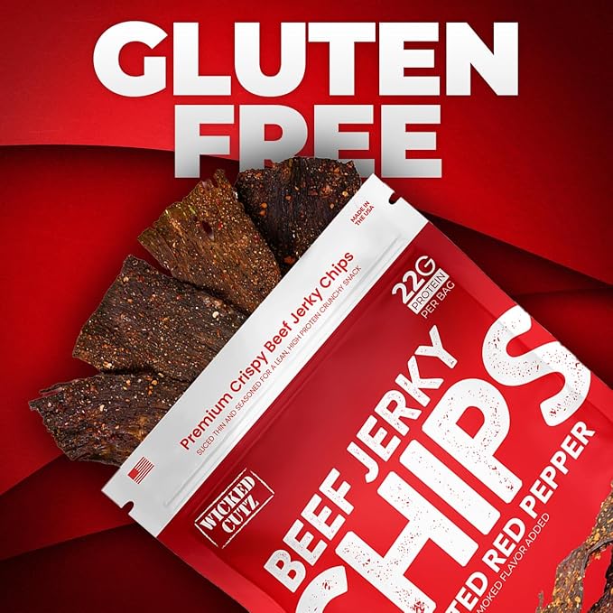 Wicked Cutz Roasted Red Pepper Beef Jerky Chips 22g Protein per Bag Crispy &amp Crunchy Beef Jerky Crisps USA Made Pepper Flavored Chips High Carnivore Snacks (2 Bags)