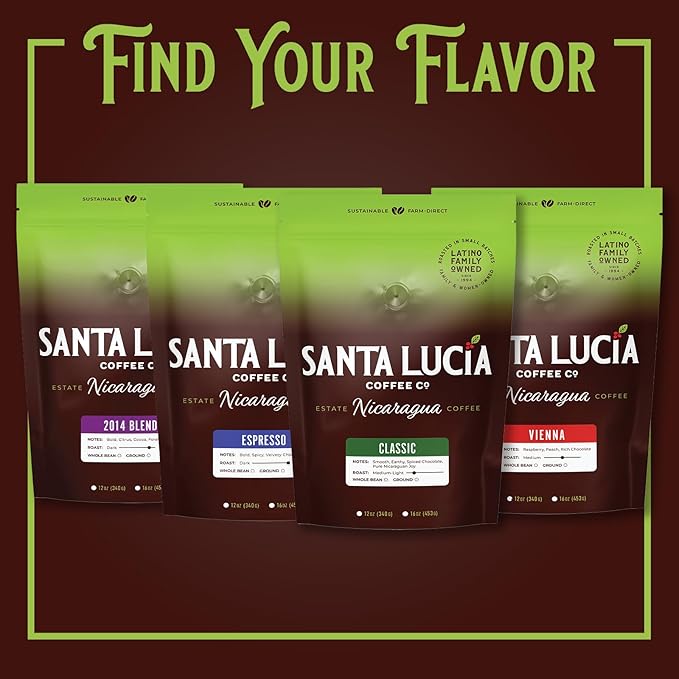 Santa Lucia Coffee - Grand Reserve Classic Medium Roast Nicaraguan Coffee - Medium Roast - 91 Point Specialty Grade - Low Acididity - Bright &amp Smooth - Strong &amp Bold Flavor - Whole Bean - 16oz