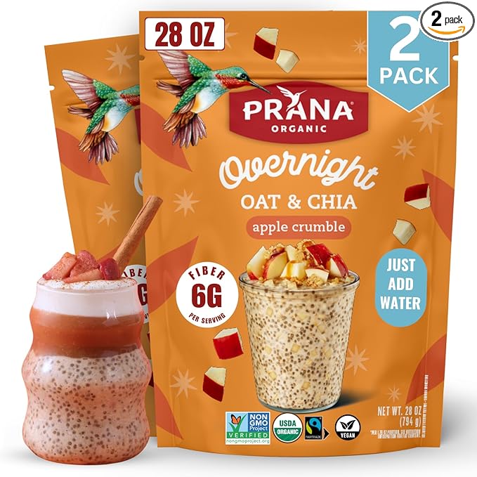 Prana Organic Overnight Chia with Oats Apple Crumble | Rich in Fiber &amp Protein Vegan Non-GMO | Ready to Eat Breakfast - 28 oz Bags - 2 Pack