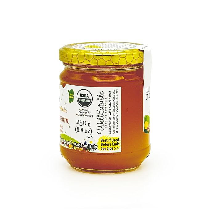 Orange Blossom Organic Raw Honey from Orange Tree Flowers Sweet and Aromatic Honey from Sardinia Italy - (250gr) 8.8 oz