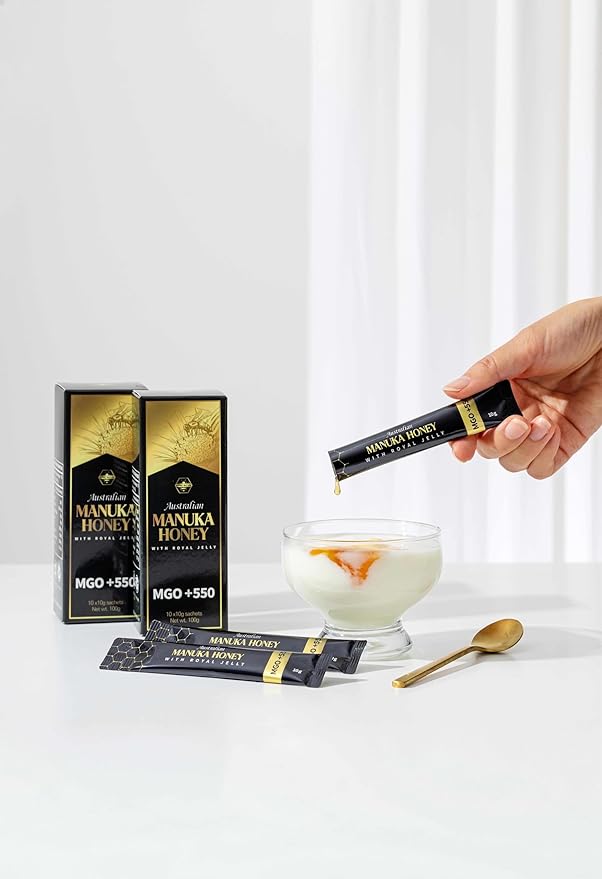 Australian Manuka Honey MGO 550+ with Royal Jelly – Premium Immune Support Honey 30 Sachets Natural Energy Boost 30 x 10g