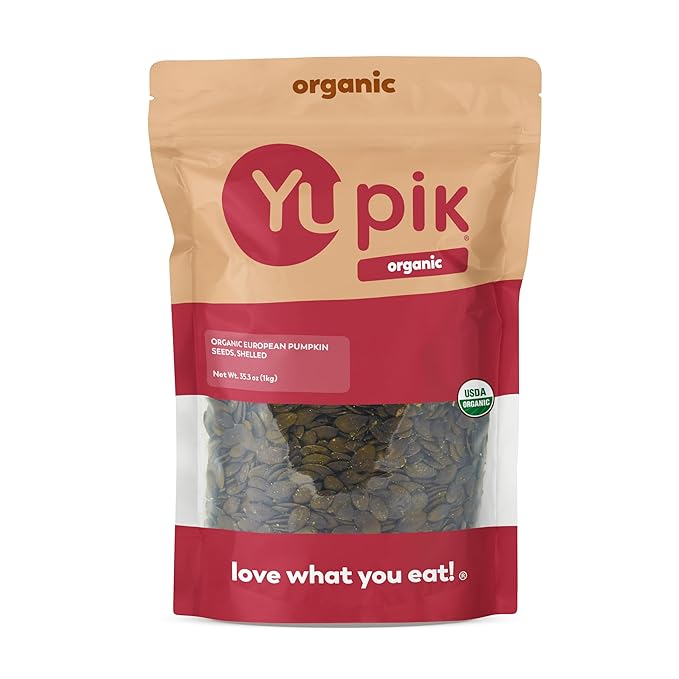 Yupik Organic European Pumpkin Seeds No Shell 2.2 lb (35.2 oz) Gluten-Free Non-GMO Kosher Vegan Raw Pepitas Unsalted Unroasted Plant-Based Protein Healthy Snacks For Baking &amp Topping
