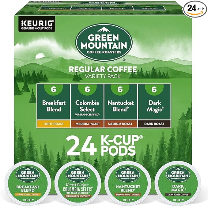 Green Mountain Coffee Variety Pack K-Cup Pods 24 Count Breakfast Blend Vermont Country Blend French Roast Dark Magic