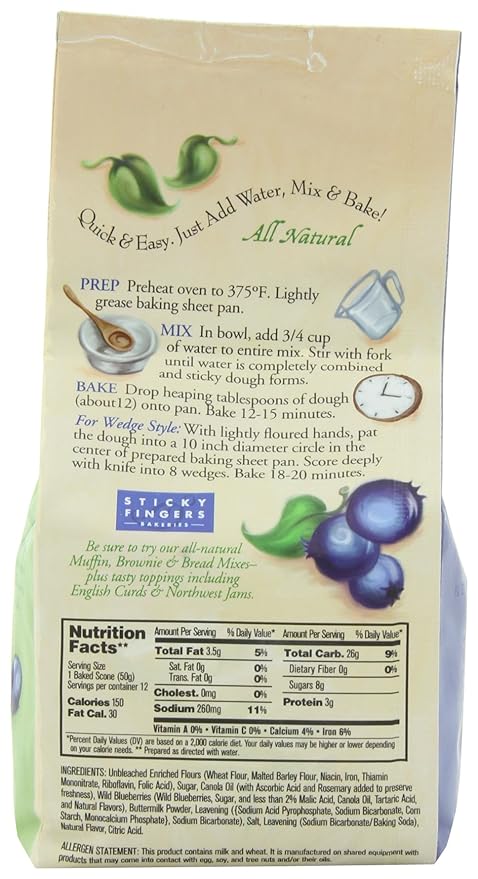 Sticky Fingers Wild Blueberry Scone Mix 15-Ounces (Pack of 3)