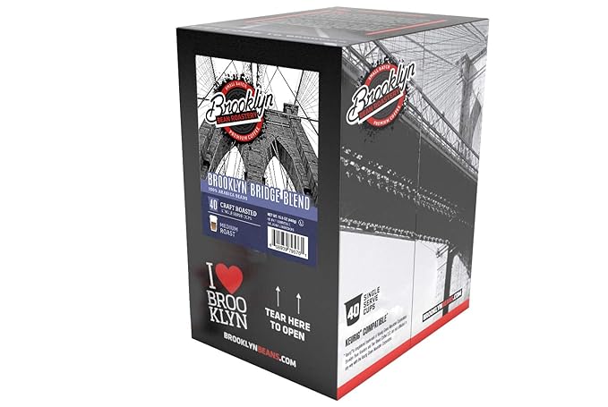Brooklyn Beans Brooklyn Bridge Blend Gourmet Coffee - Compatible with Keurig 2.0 K Cup Brewers 40 Count Rich and Bold Medium Roast