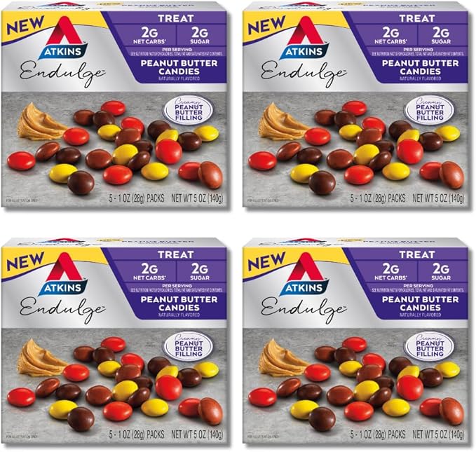 Atkins Endulge Treat Peanut Butter Candies 2g Net Carbs 2g Sugar &amp Caramel Chocolate Nut Roll Snack Bar Protein Snack High in Fiber 2g Sugar 16 Count