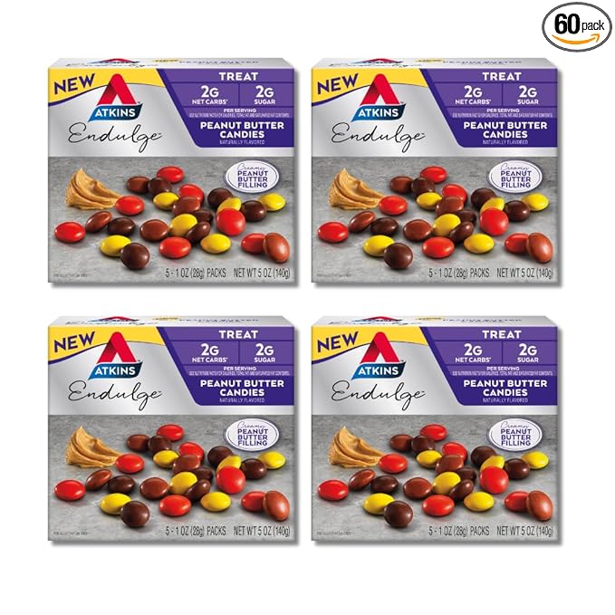 Atkins Endulge Treat Peanut Butter Candies 2g Net Carbs 2g Sugar Creamy Peanut Butter Filling Low Carb Low Sugar 4 Packs (5 Count Each)