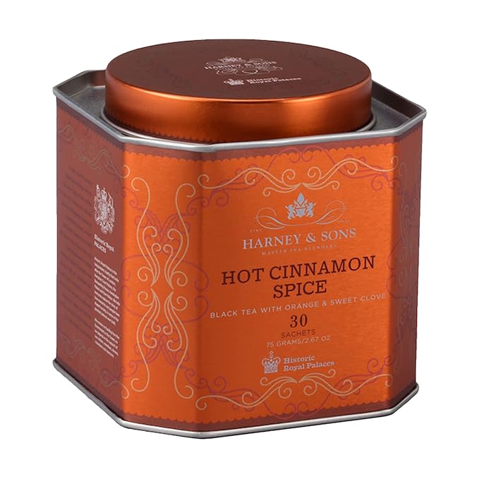 Harney &amp Sons Hot Cinnamon Spice Tea - 30 Tea Sachets Bundle (Pack of 2) - Black Tea with Oranges &amp Sweet Cloves