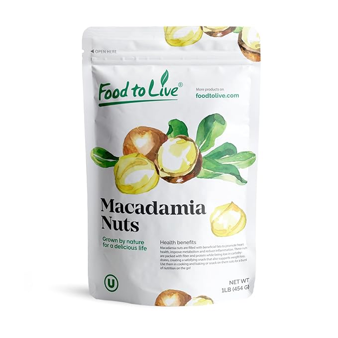 Food to Live Dry Roasted Macadamia Nuts with Himalayan Salt 1 Pound – Oven Roasted Whole Nuts Lightly Salted No Oil Added Vegan Snack Keto Kosher Bulk. High in Protein. Great for Baking
