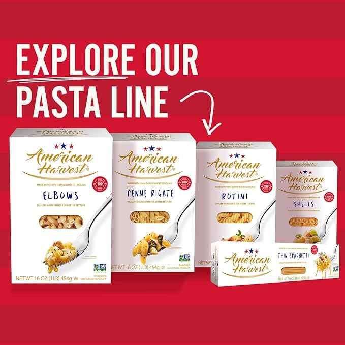 AMERICAN HARVEST Rotini Pasta Enriched Durum Wheat 16 oz (12 Pack) | Made in America Non-GMO Fast-Cook Pantry Staple | 100 Years of Pasta-Making Expertise