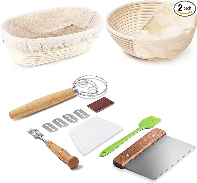 Banneton Bread Proofing Basket Banneton Basket Set Sourdough Proofing Basket Round Proofing Bowls Handmade Rattan Baskets and Liners (Oval &amp Round Baking Set)