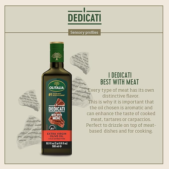 Olitalia Extra Virgin Olive Oil – Meat Flavor Booster (3 Pack) – EVOO Polyfenol – Extracted and Bottled in Italy - Dressing and Marinate – Organic Cold Pressed
