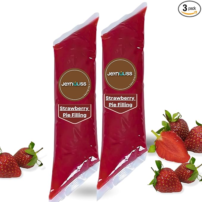 Jeynuuss Pastry Filling Easy-Squeeze Tube Sleeve For Pies Cakes Tarts Donuts Cream Pastry And Cake Filling Ez Squeeze Bag Cream Filling Cheesecake Filling Bakers Pie Filling (Strawberry (Pack of