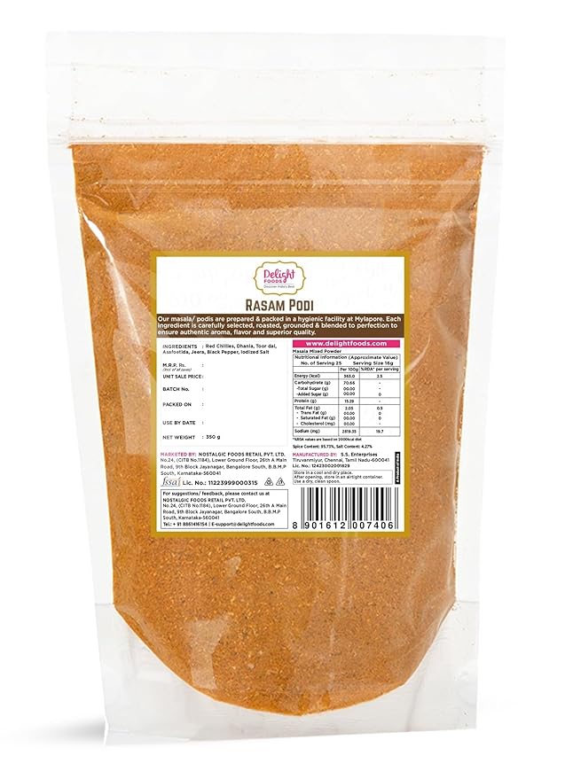 Delight Foods Mylapore Iyer's Rasam Podi 350g - Ready Masalas | Mixed Spices | Tamil Nadu Special | NO PRESERVATIVES