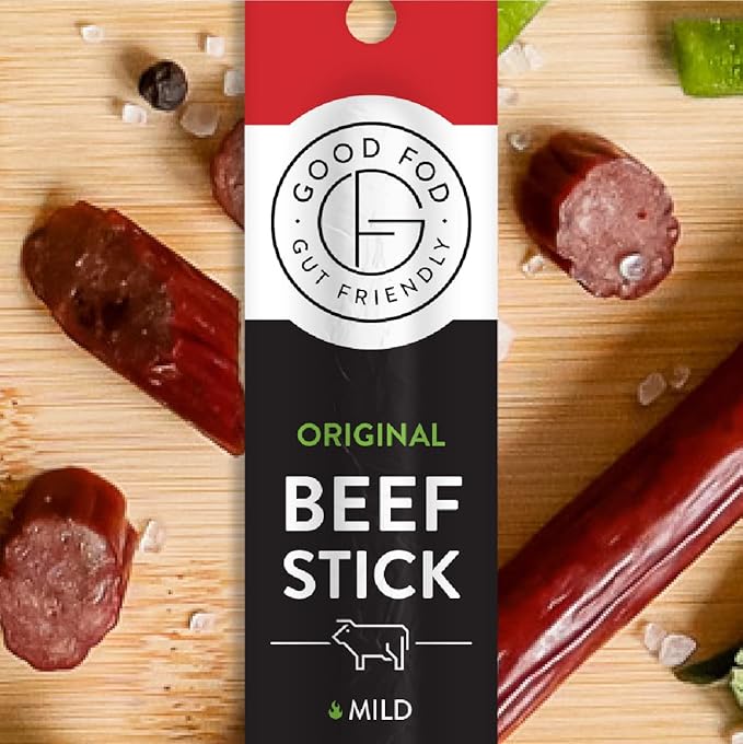 Good Fod Foods Original Meat Sticks – Low FODMAP Snacks for a Healthy Gut Zero Sugar Jerky Sticks Keto Friendly Gluten-Free Beef Sticks 1 Ounce (24 Pack)