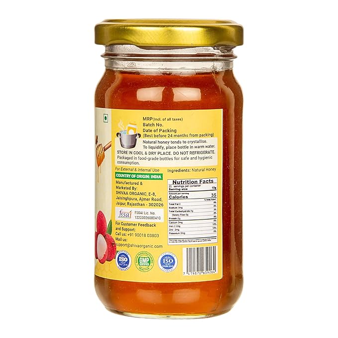 Shiva Organic Litchi Honey 250 grams NMR Tested 100% Natural Healthy and Pure Honey No Added Sugar &amp Flavour from Litchi flowers