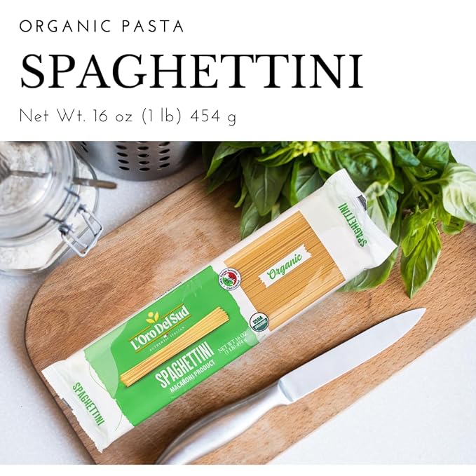 Organic Spaghettini Pasta 4 pack 100% Durum Wheat Italian Pasta Premium Quality Product of Italy 16 Ounce (4 Pack) by L'Oro del Sud.