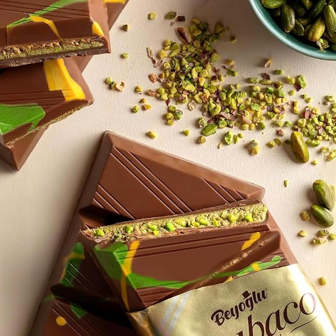 Beyoglu Dubai Chocolate Bar Premium Pistachio Kataifi Milk Chocolate with Crispy Layers. Ships in Cold Thermal Bubble Mailer with Dry Ice Pack. (200 Grams)